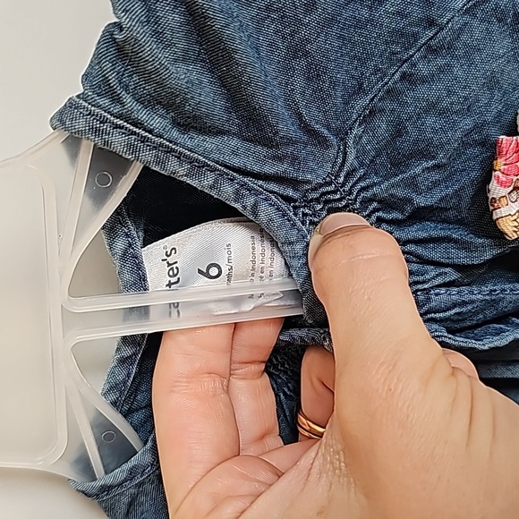 Carter's Blue Jean Top With Flowers and Belt in Baby Size 6M EUC - Picture 4 of 5